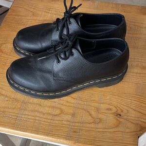 Dr. Martens Black Leather Oxfords with Yellow Stitching